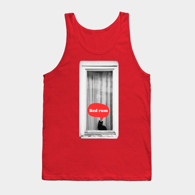 Red Rum Cute Murderous Black Cat Funny Design Tank Top by Flourescent Flamingo